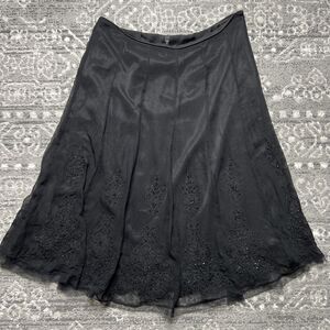 T Tahari Silk Skirt Size 10 Black A Line Knee Length Lace Beads Fairy Whimsygoth
